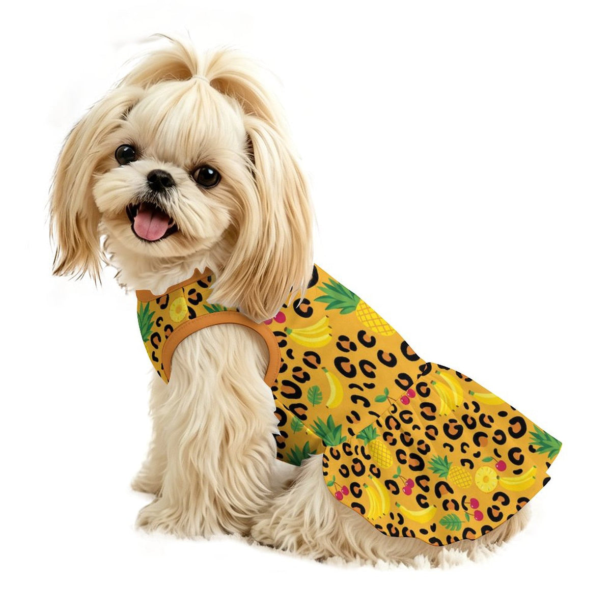 Tropical Leopard Fruit Small Dog Ruffle Dog Dress