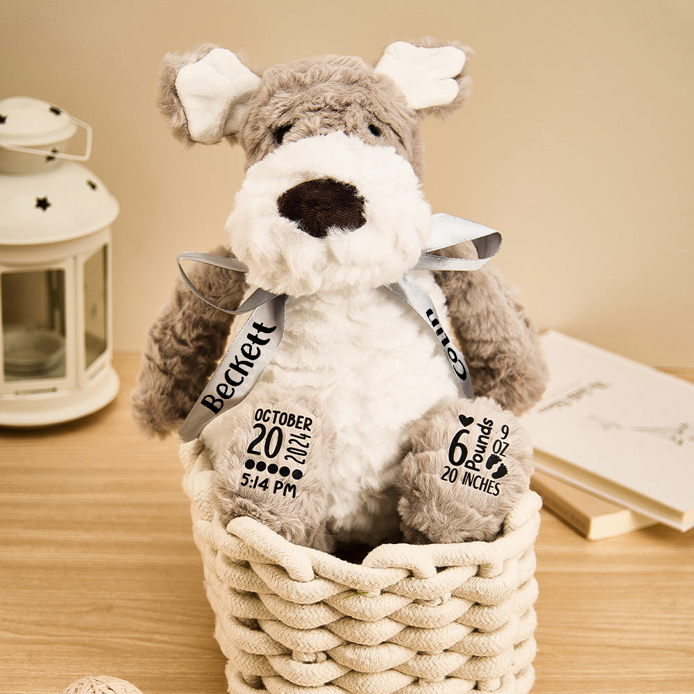Personalized Puppy Dog Plush – Custom Birth Announcement Gift