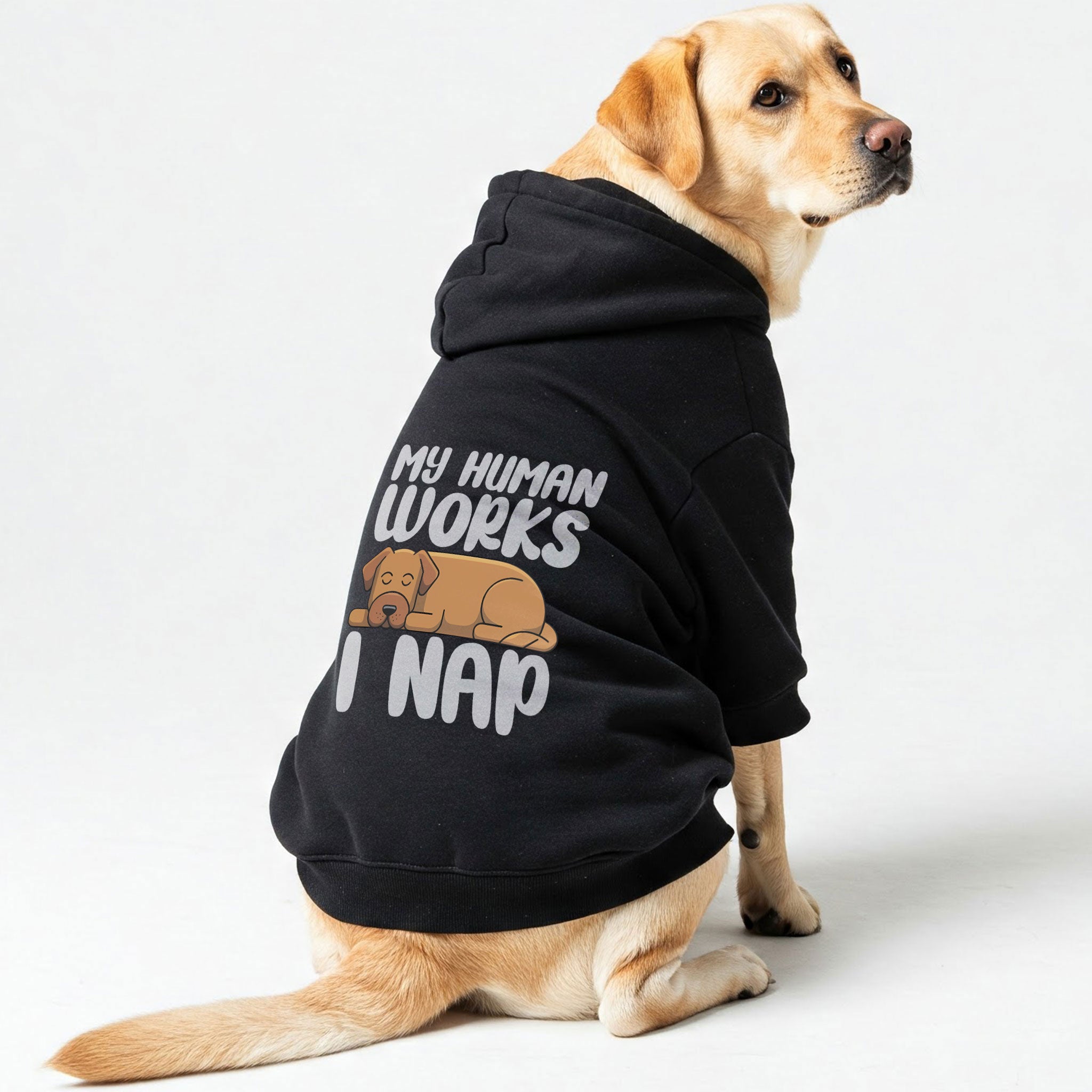 MY HUMAN WORKS, I NAP - Labrador Hoodie - Dog Clothes