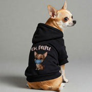 Chihuahua wearing an 'Ew, People' hoodie