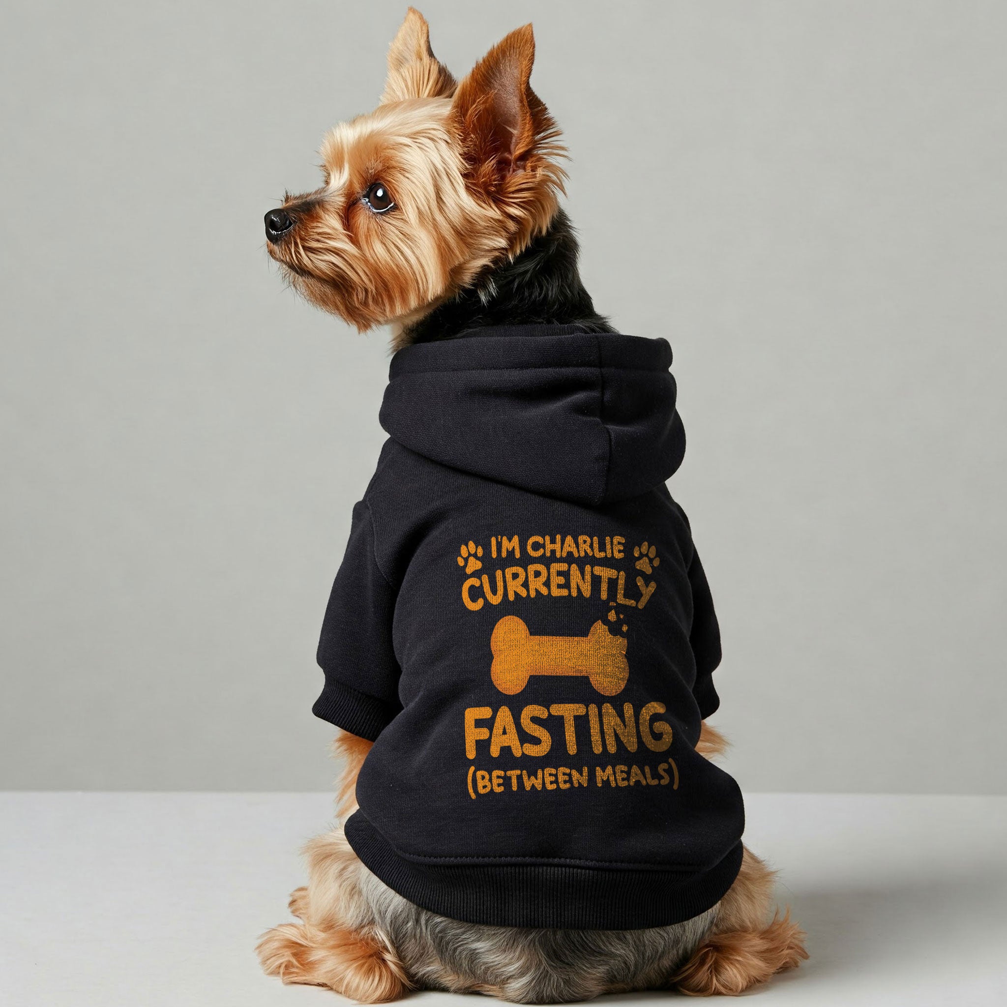 Im Charlie - currently fasting (between meals) - personalized hoodie with your dog name – dog hoodie – dog clothes