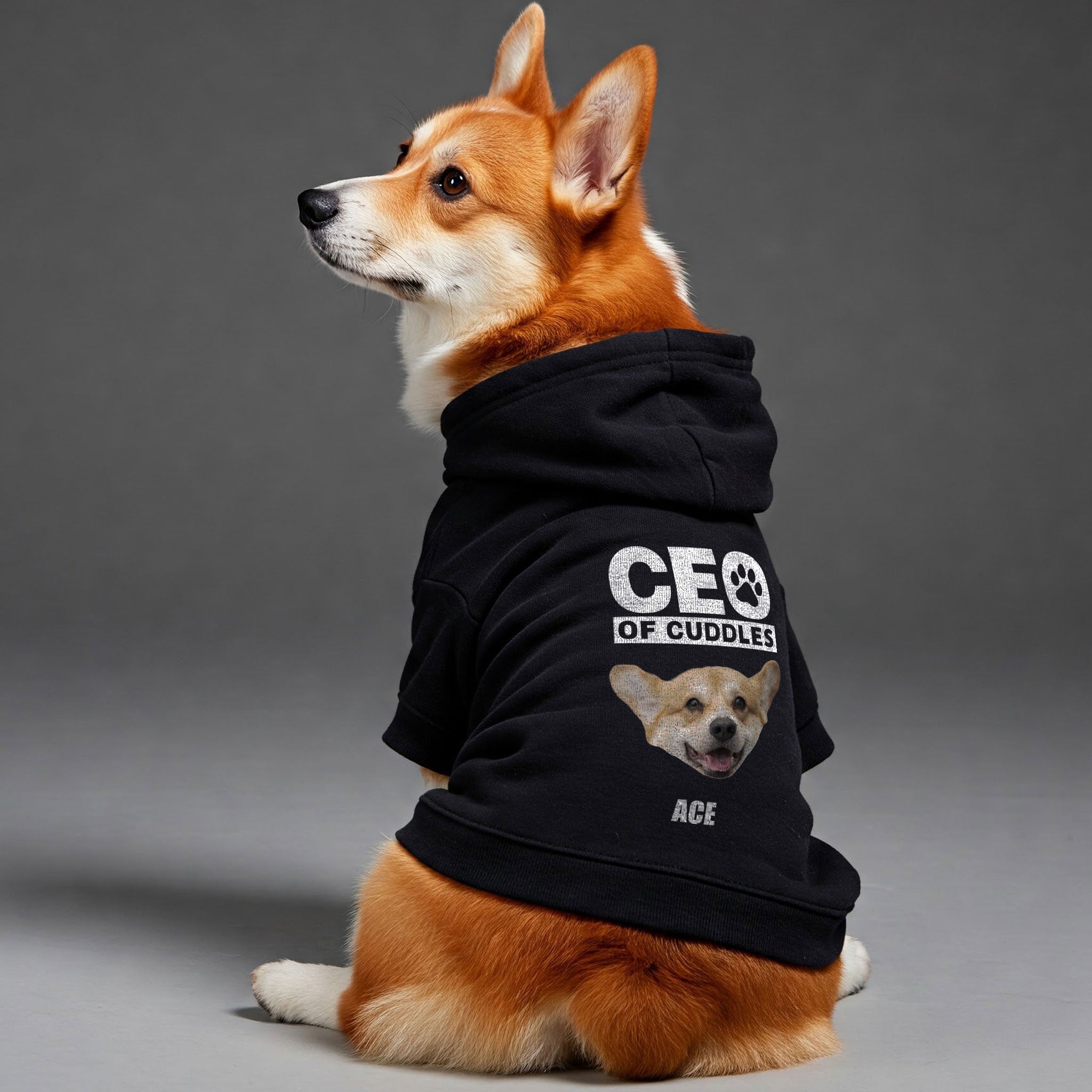 CEO of Cuddles - Personalized hoodie with your dog's name and face or a clipart of its breed– dog hoodie – dog clothes