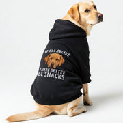 Labrador wearing an 'If I'm Awake, There Better Be Snacks' hoodie