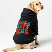 Labrador wearing a 'Wiggle Butt Club' hoodie