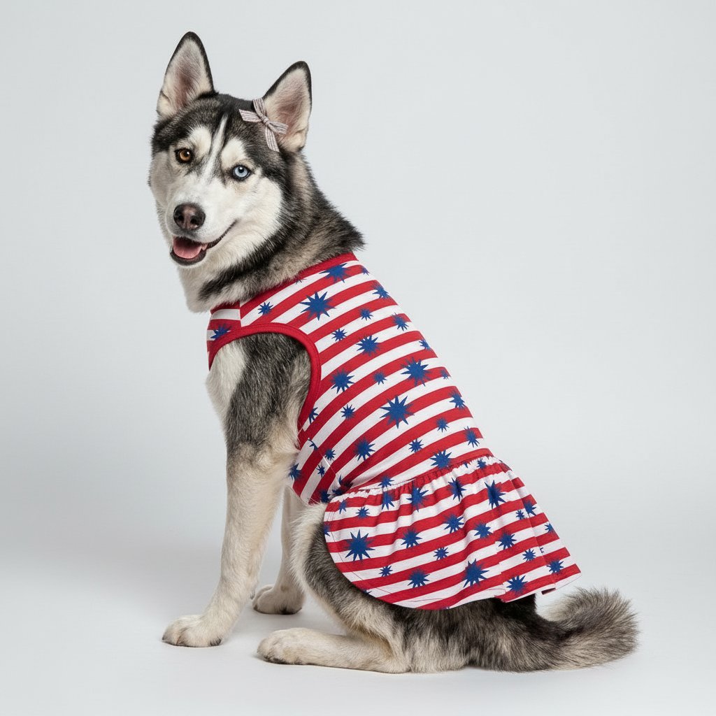 Patriotic Stars and Stripes Large Dog Ruffle Dog Dress