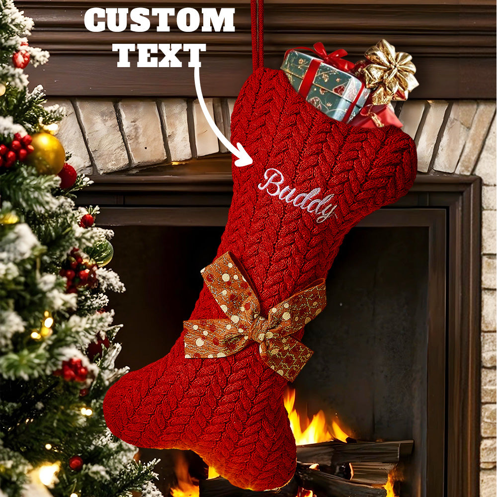 Personalized Dog Bone Christmas Stocking – Custom Holiday Gift for Pets