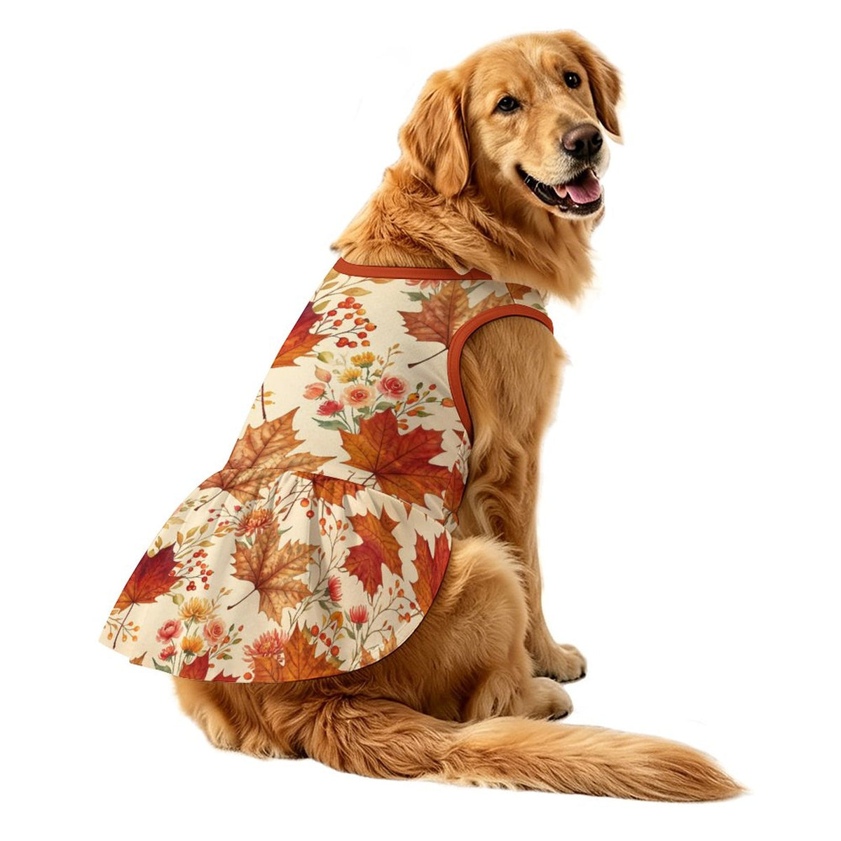 Autumn Maple Floral Large Dog Ruffle Dog Dress