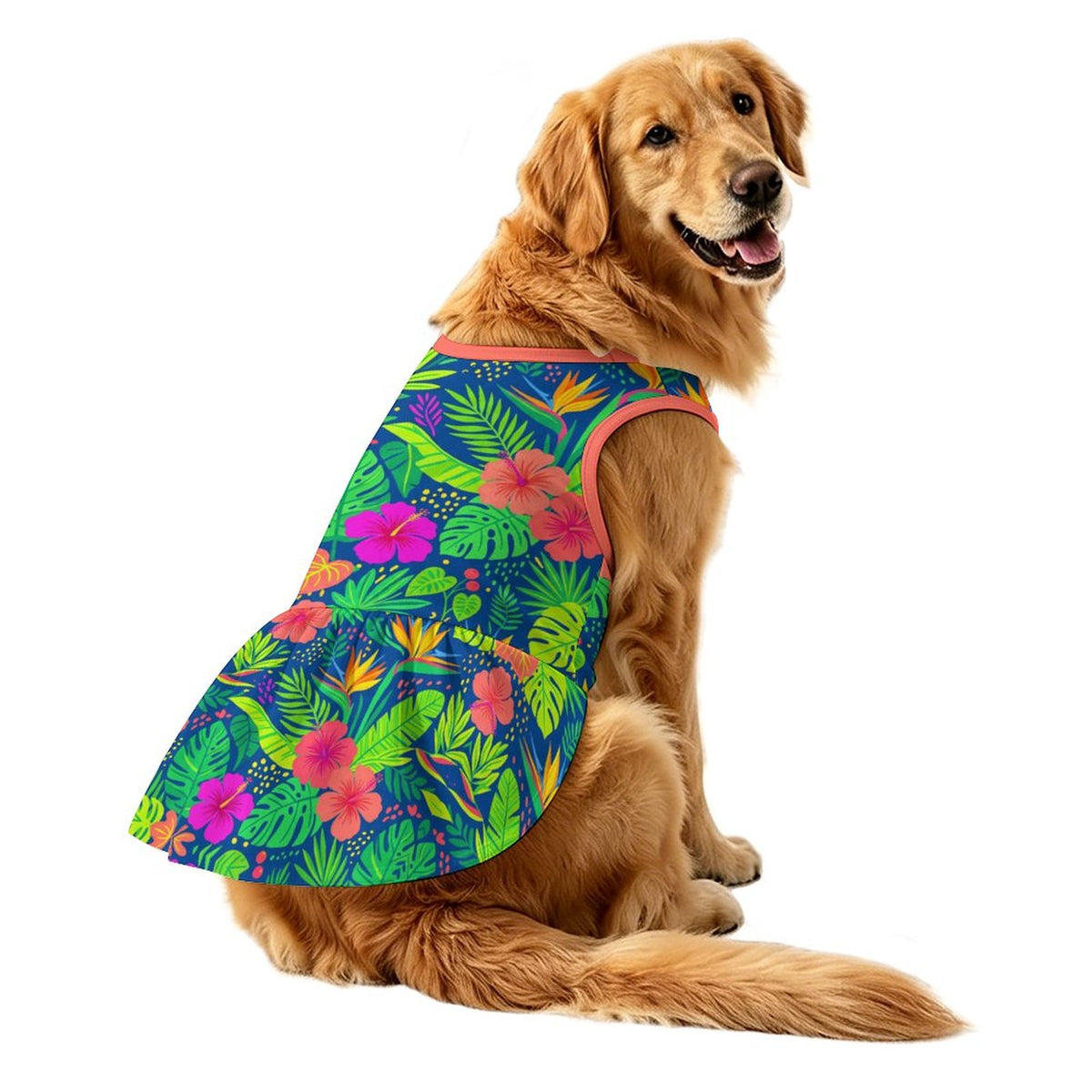 Tropical Palm Hibiscus Large Dog Ruffle Dog Dress