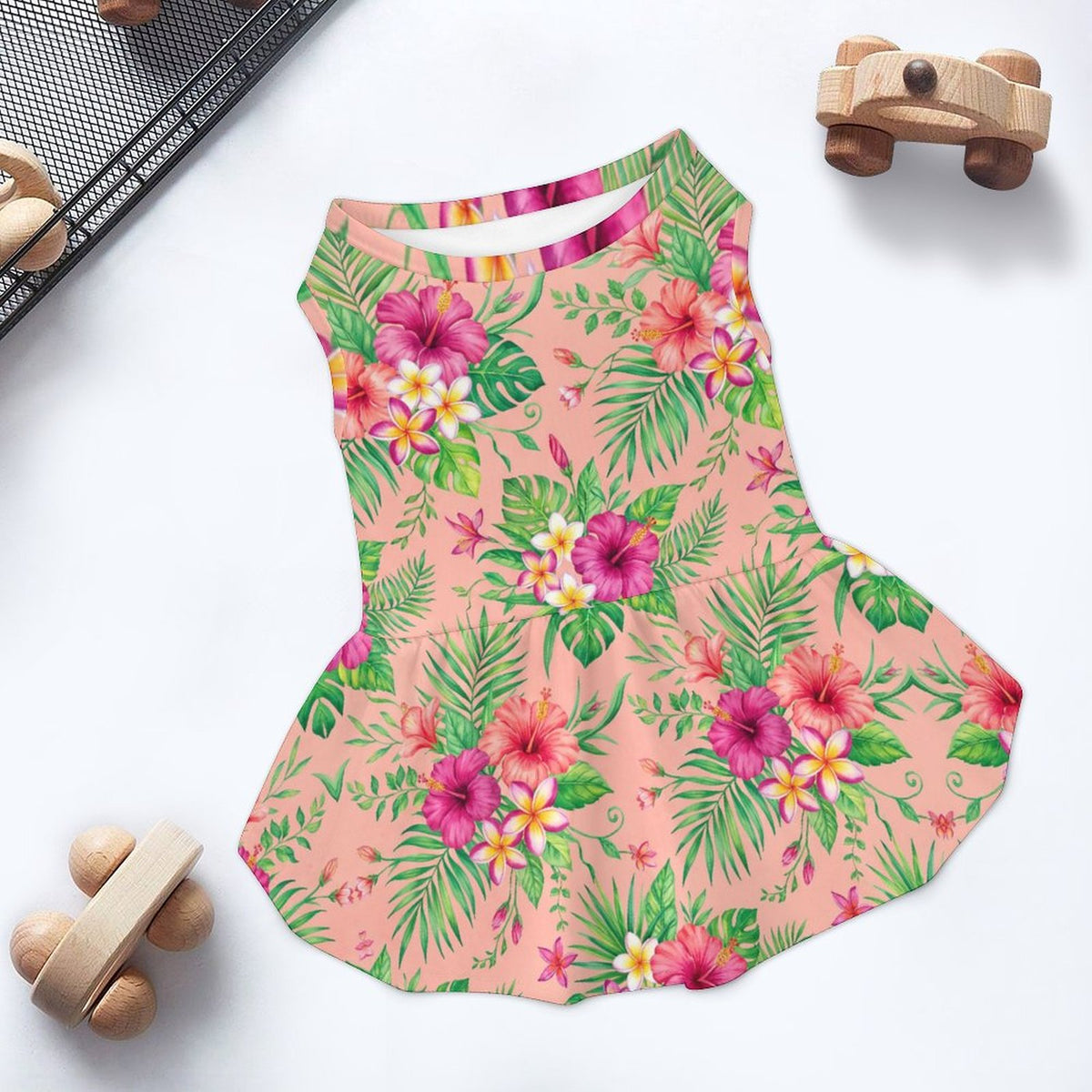 Tropical Hibiscus Floral Large Dog Ruffle Dog Dress