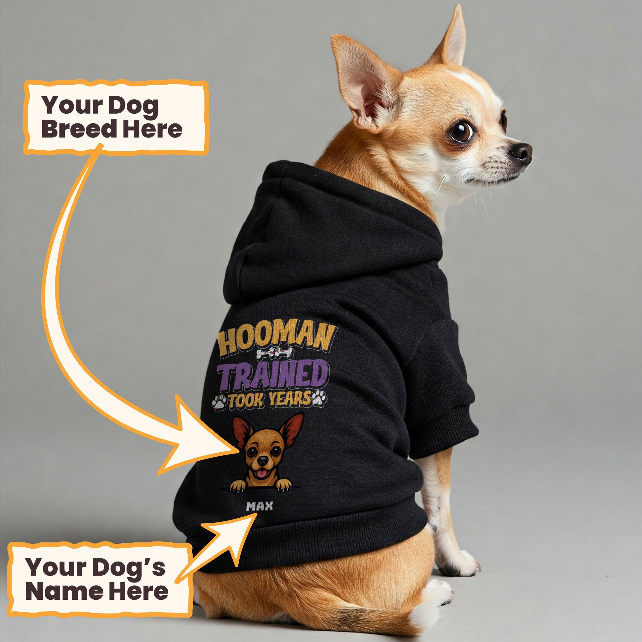 Hooman Trained - personalized hoodie with your dog’s name and breed – dog hoodie – dog clothes