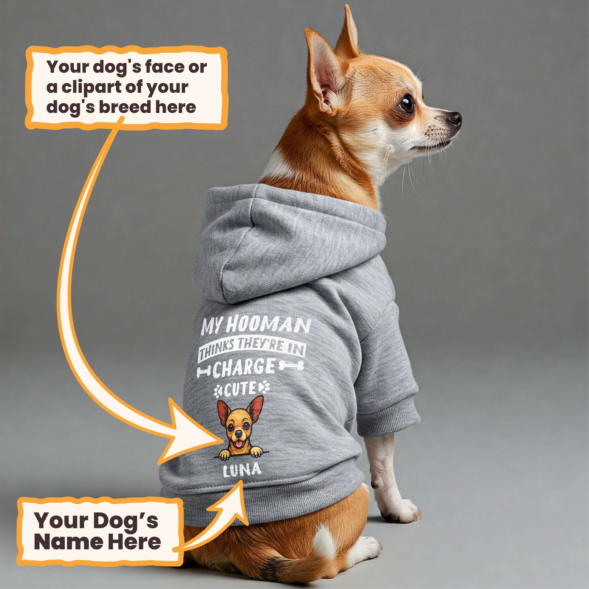 My hooman - Personalized hoodie with your dog's name and face or a clipart of its breed– dog hoodie – dog clothes