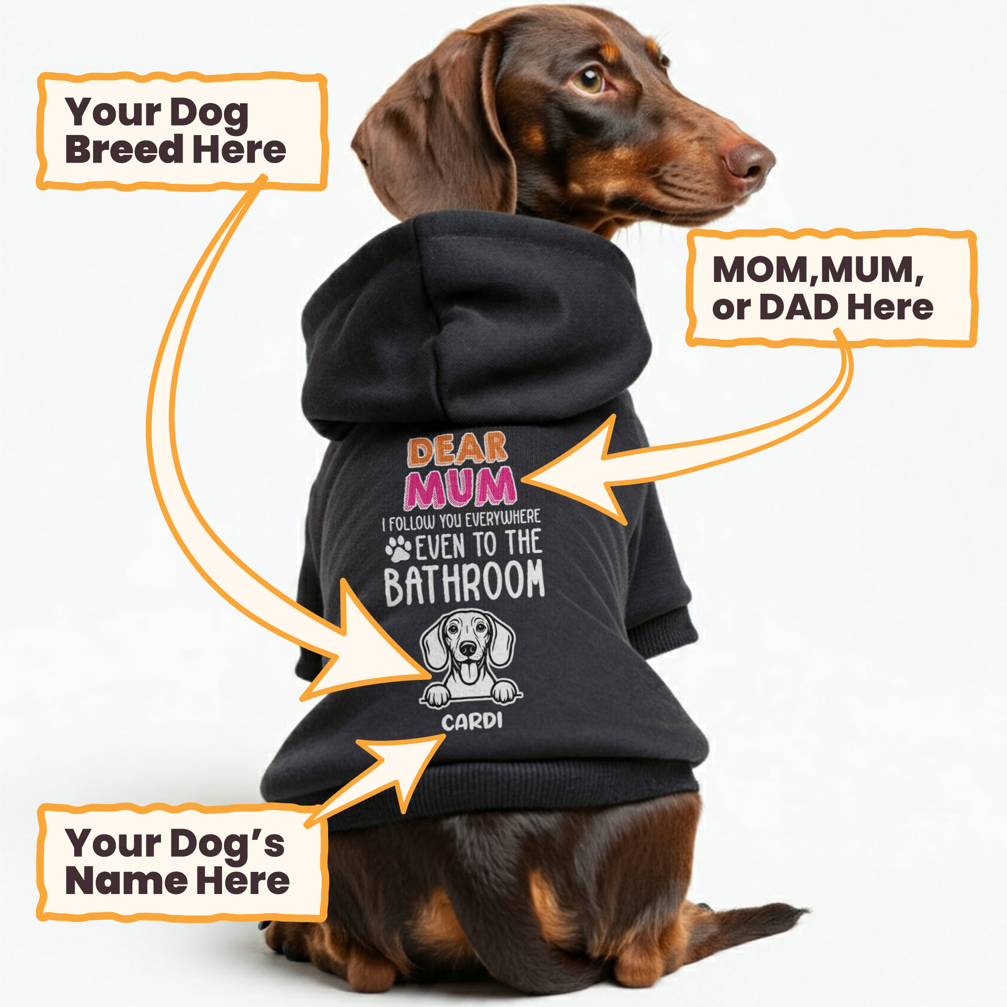 I FOLLOW YOU - personalized hoodie with your dog’s name and breed – Dad, Mum, or Mom– dog hoodie – dog clothes