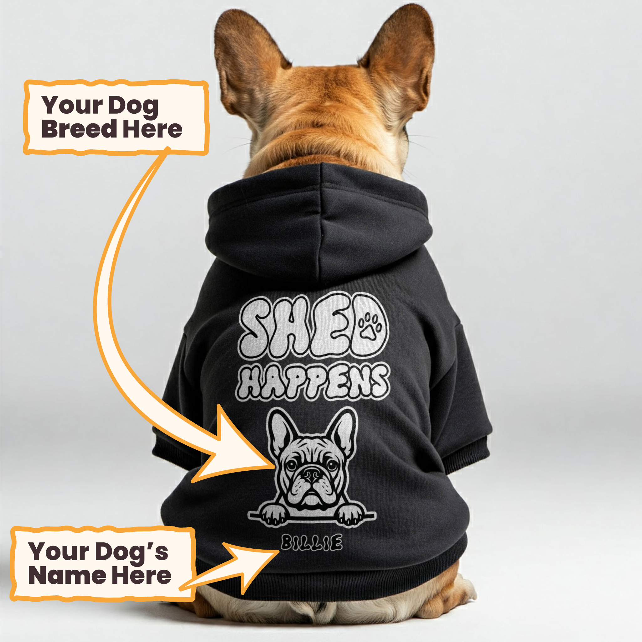 Shed Happens - personalized hoodie with your dog’s name and breed – dog hoodie – dog clothes