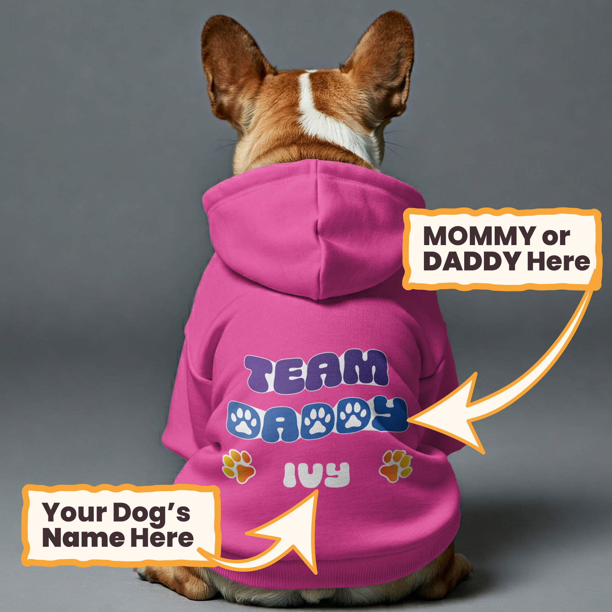 Team Daddy / Mommy -Personalized hoodie featuring your dog’s name and choice of Mommy or Daddy – dog hoodie – dog clothes