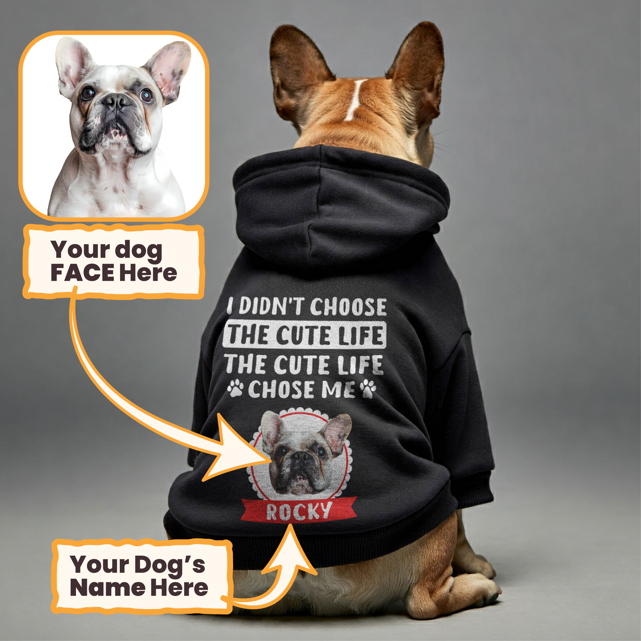 The cute life - Personalized hoodie with your dog’s name and Face– dog hoodie – dog clothes