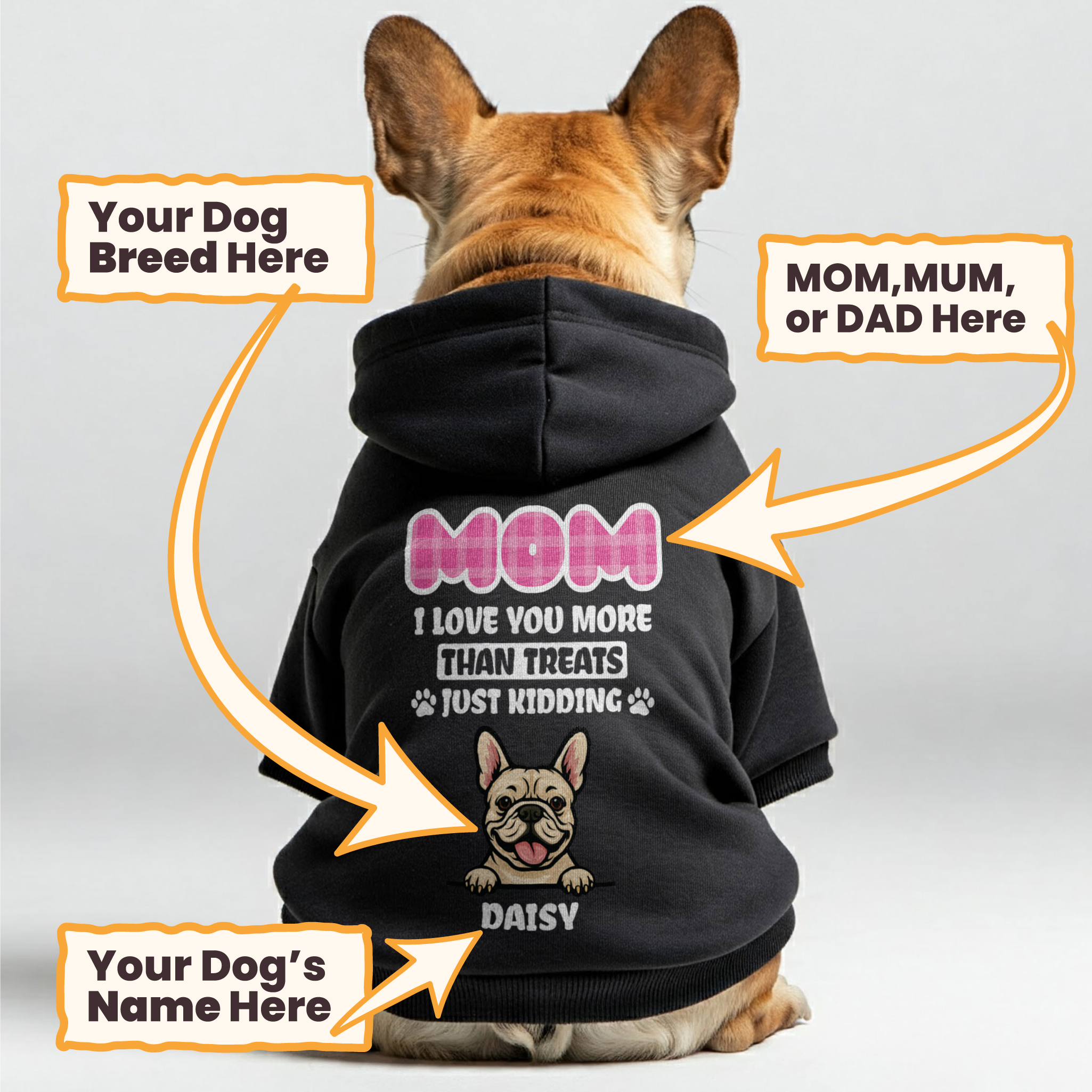 I LOVE YOU - personalized hoodie with your dog’s name and breed – Dad, Mum, or Mom– dog hoodie – dog clothes