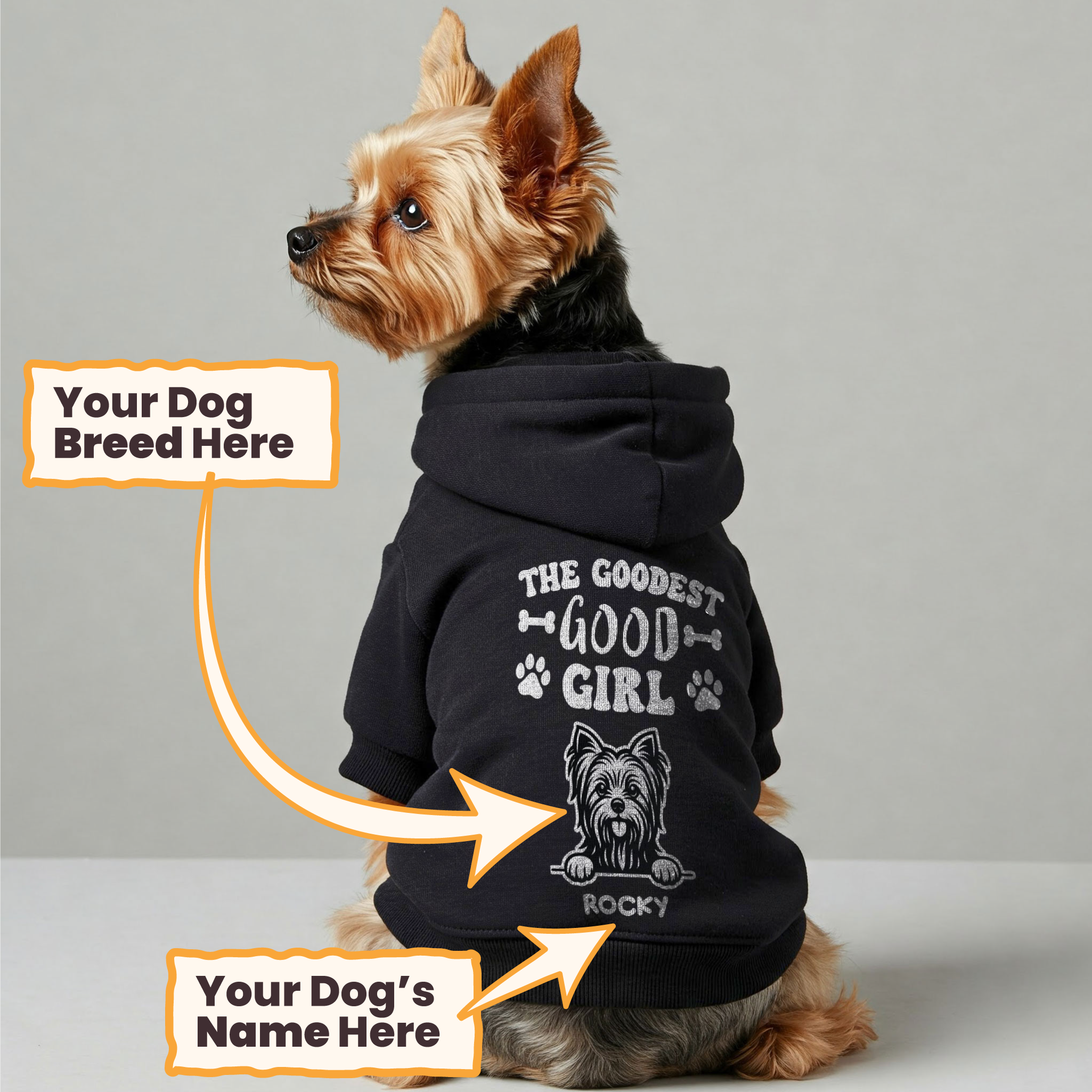 GOODEST BOY - personalized hoodie with your dog’s name,breed and BOY or GIRL – dog hoodie – dog clothes