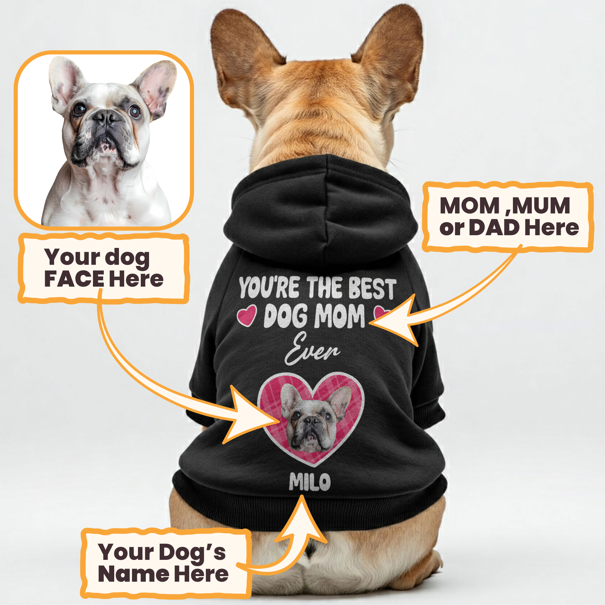 You're the BEST - Personalized hoodie with your dog’s name, photo, and MOM, MUM, or DAD– dog hoodie – dog clothes