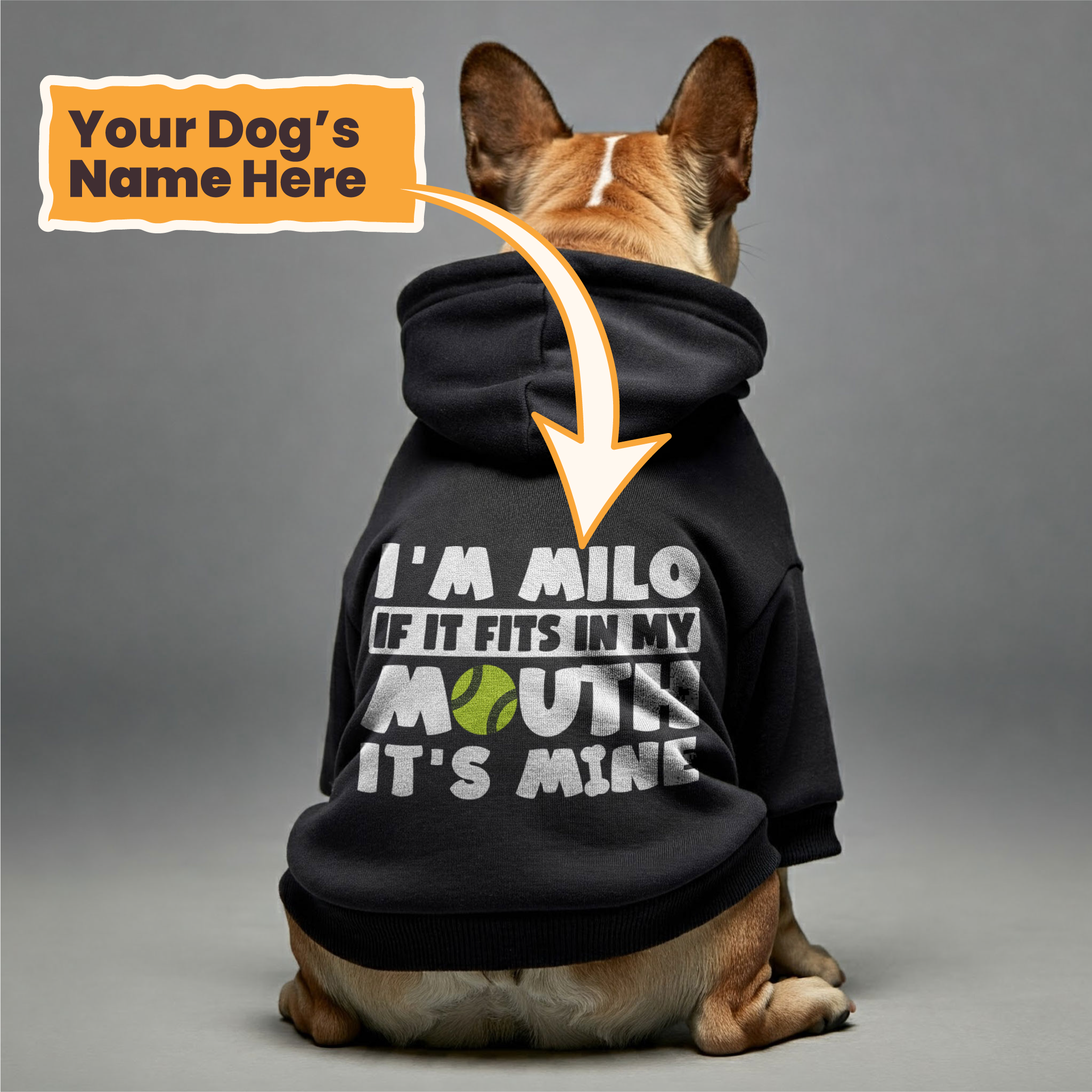 I’m Milo. If it fits in my mouth, it’s mine - personalized hoodie with your dog name – dog hoodie – dog clothes