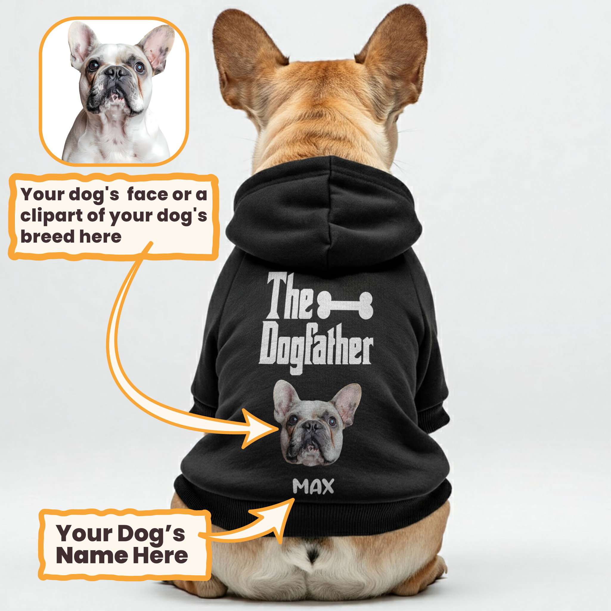 The Dogfather - Personalized hoodie with your dog's name and face or a clipart of its breed– dog hoodie – dog clothes