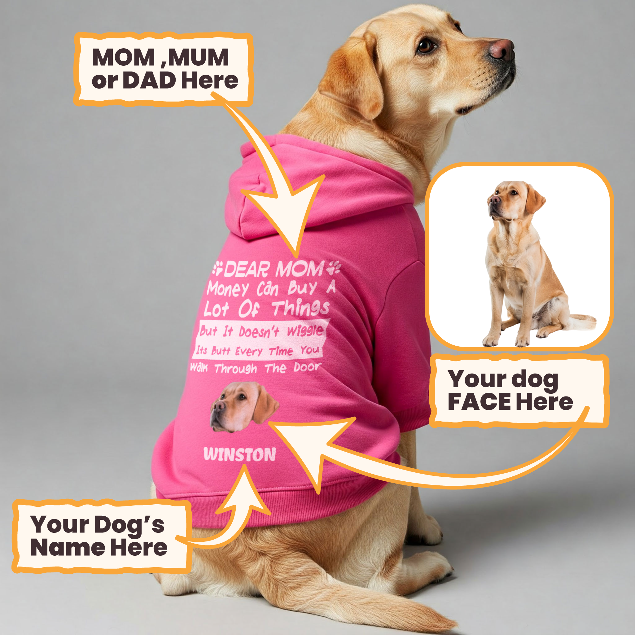 Money can buy - Personalized hoodie with your dog’s name, photo, and MOM, MUM, or DAD– dog hoodie – dog clothes