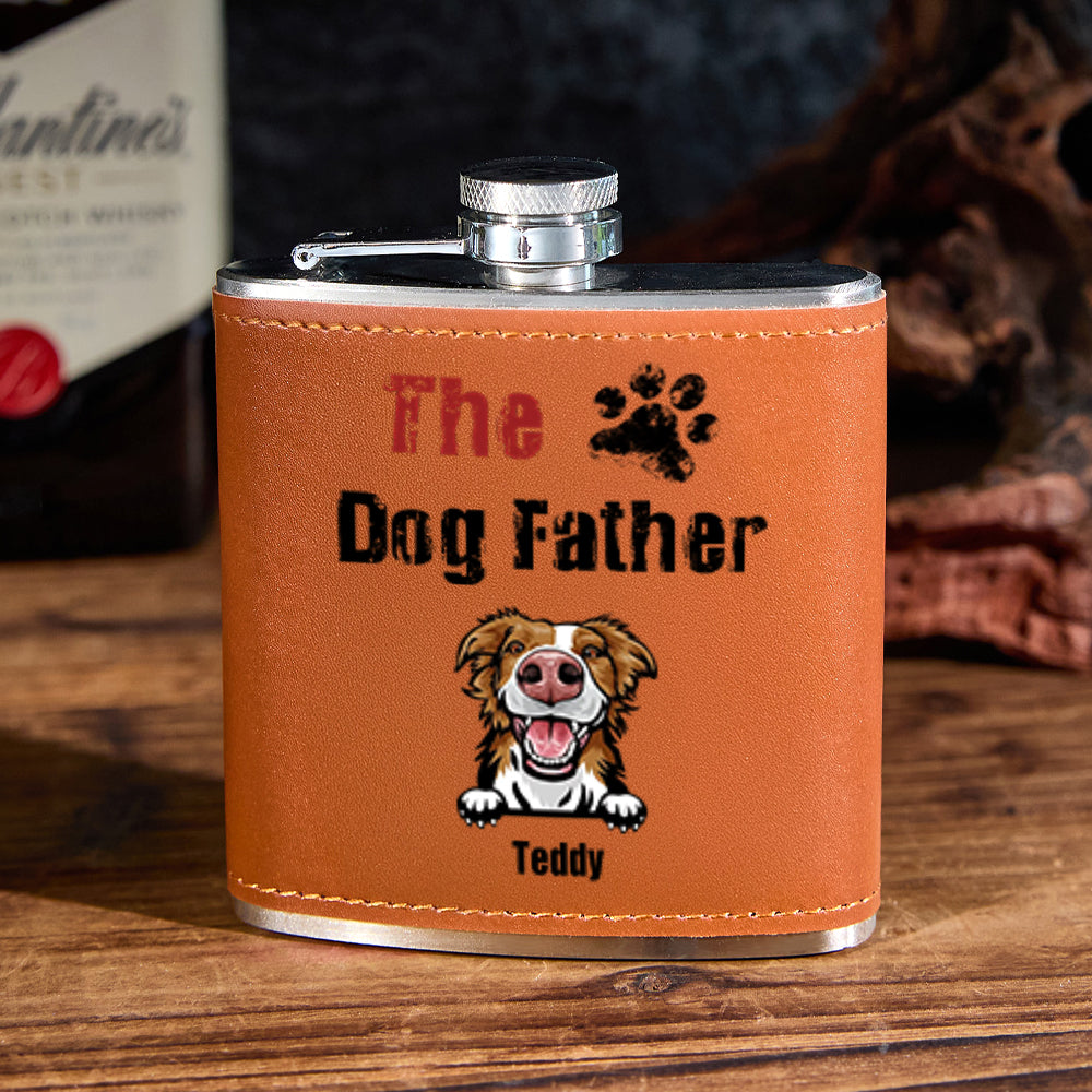 Personalized Dog Name Leather Flask