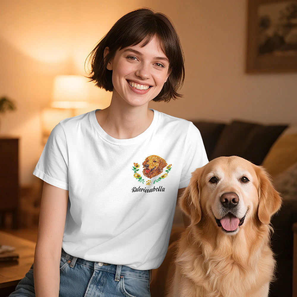 Custom Embroidered-Style Pet T-Shirt – Personalized Dog Lover Gift