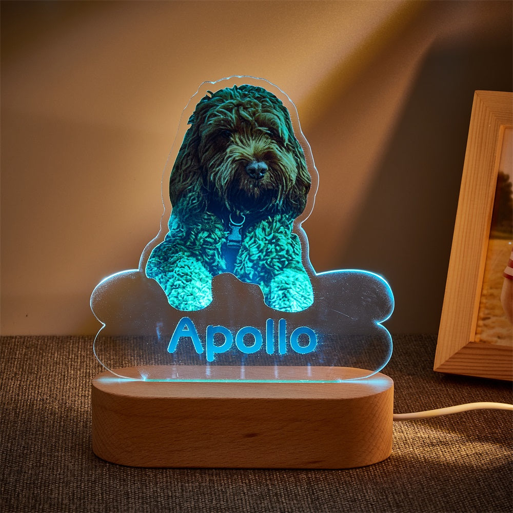 Custom Dog Night Light – Bone-Shaped Acrylic Plaque with LED Base