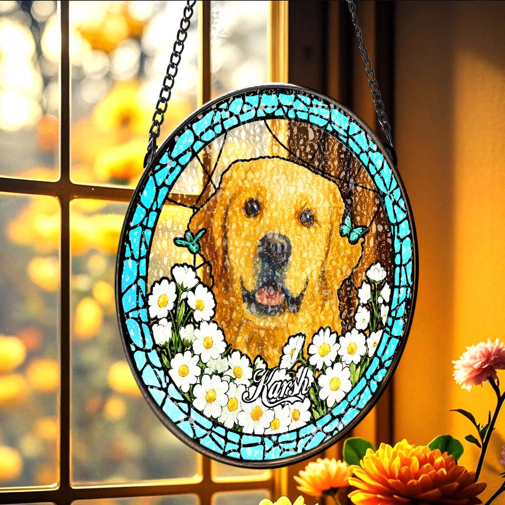 Custom Stained Glass Pet Portrait Suncatcher – Personalized Dog Lover Gift