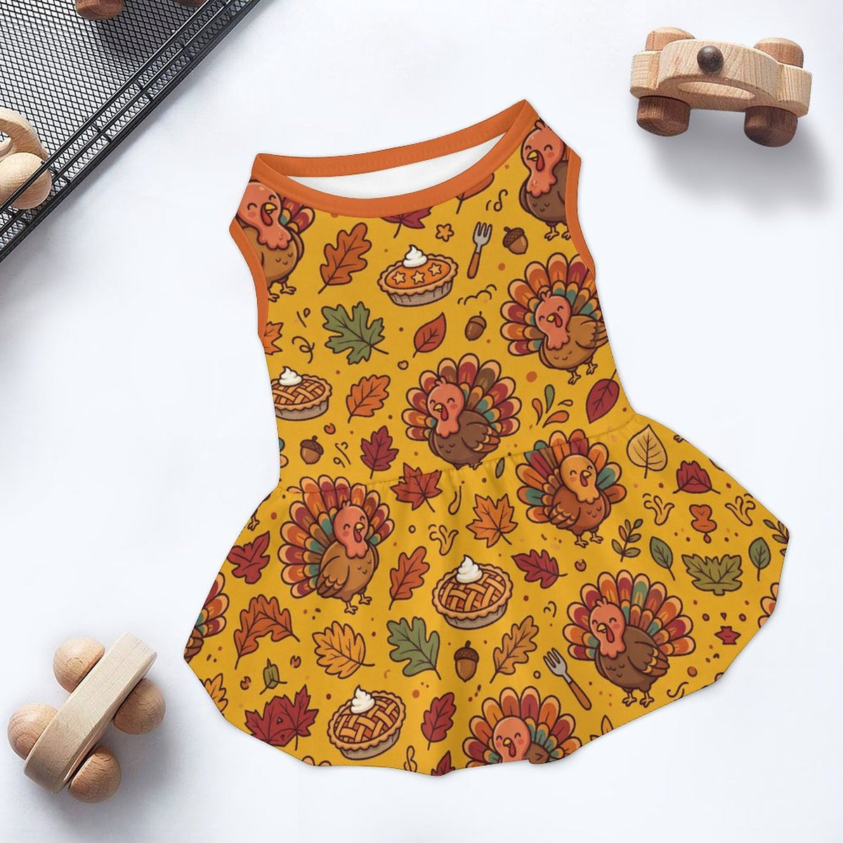 Thanksgiving Turkey Feast Large Dog Ruffle Dog Dress