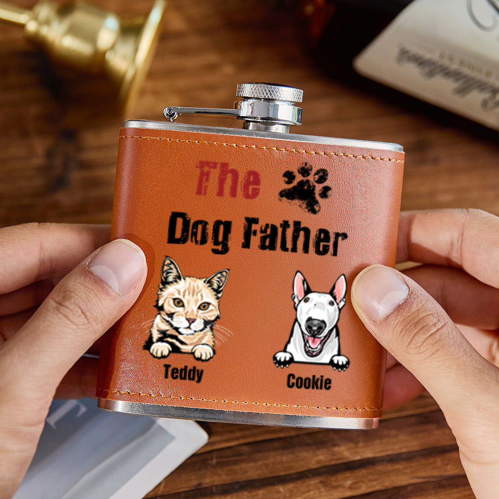 Personalized Dog Name Leather Flask