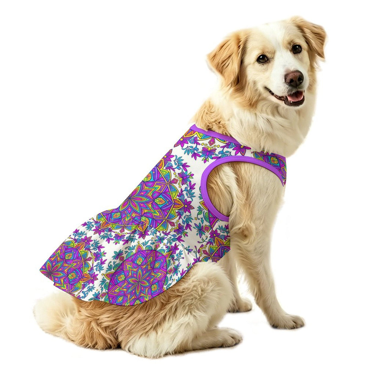 Boho Mandala Floral Large Dog Ruffle Dog Dress