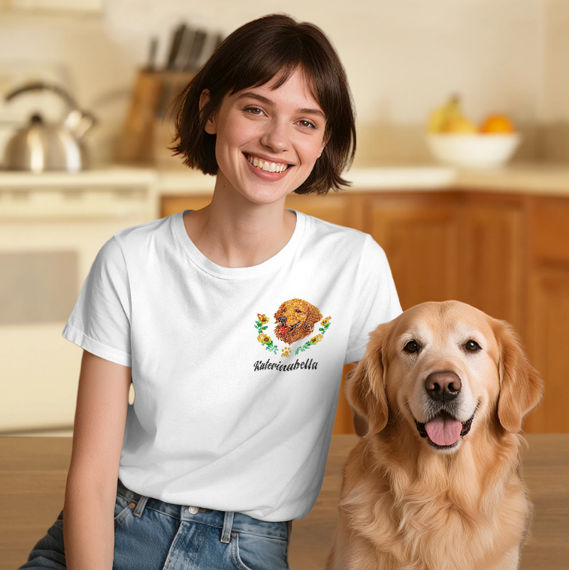 Custom Embroidered-Style Pet T-Shirt – Personalized Dog Lover Gift