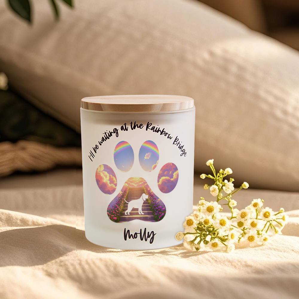 Personalized Dog Silhouette Rainbow Bridge Paw Candle Jar