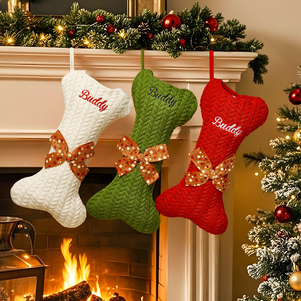 Personalized Dog Bone Christmas Stocking – Custom Holiday Gift for Pets