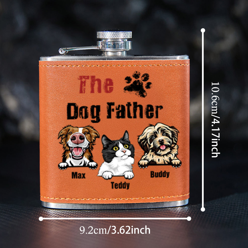 Personalized Dog Name Leather Flask
