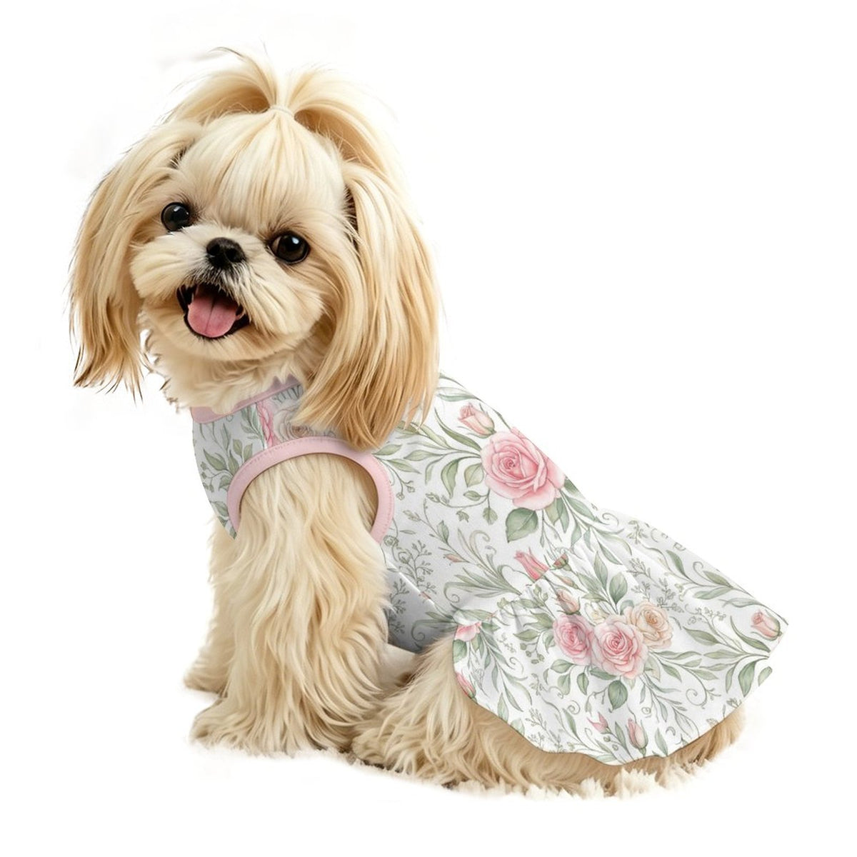 Soft Pink Rose Floral Small Dog Ruffle Dog Dress