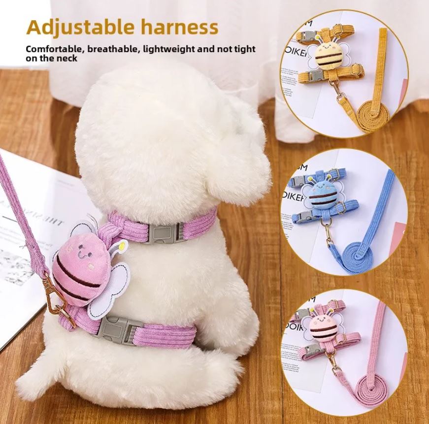 Cute Bee Dog Harness Leash Set