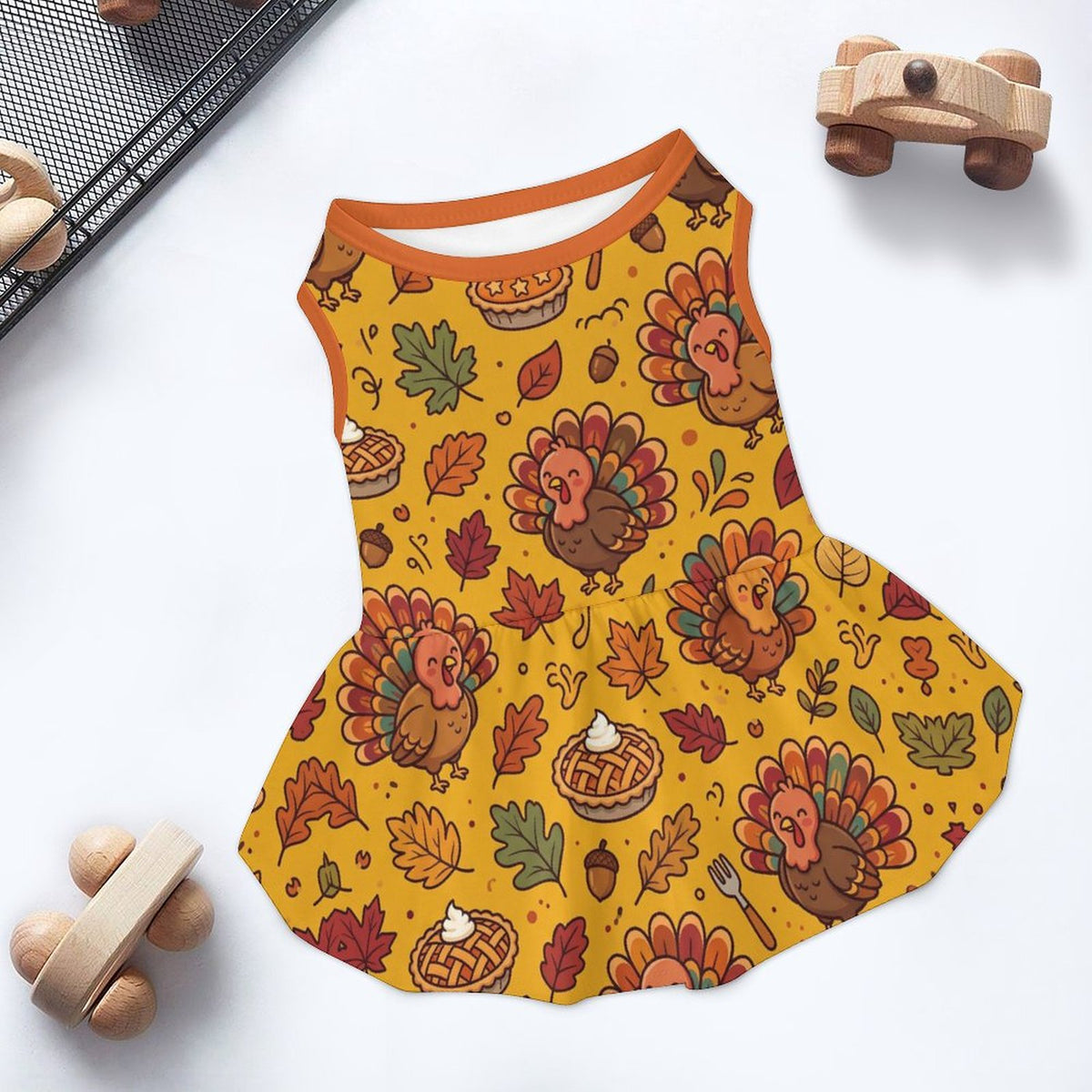 Thanksgiving Turkey Feast Small Dog Ruffle Dog Dress
