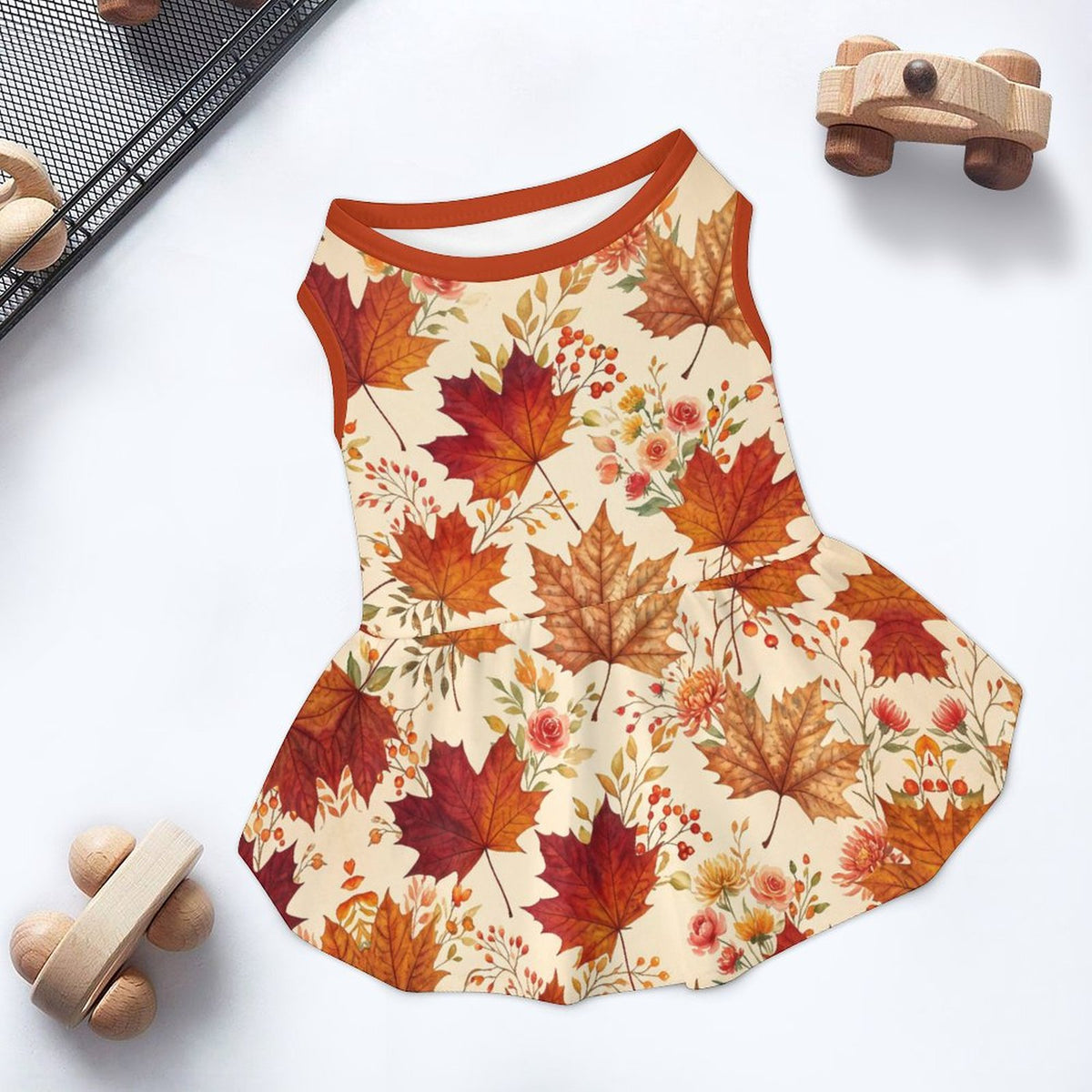 Autumn Maple Floral Large Dog Ruffle Dog Dress