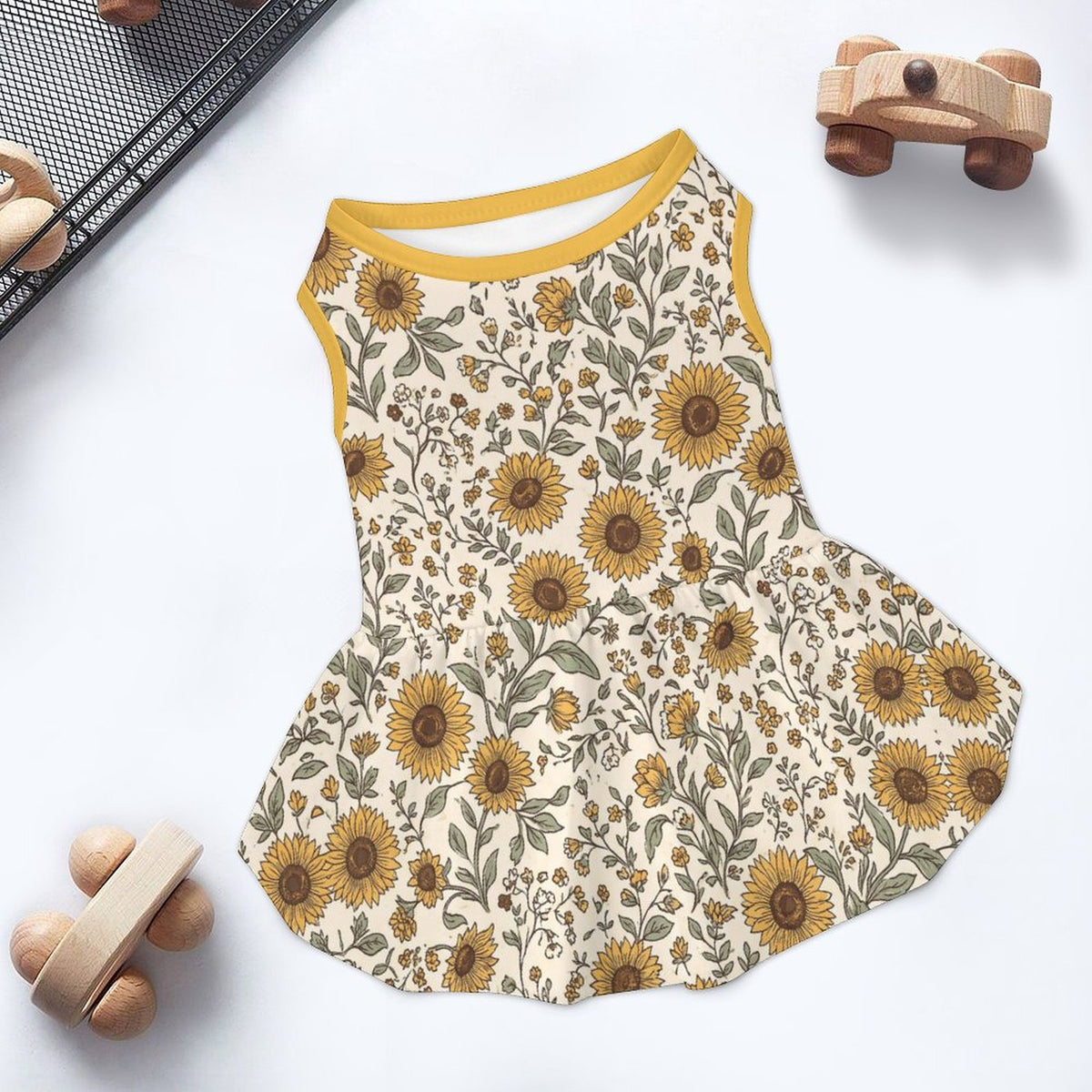 Vintage Sunflower Floral Small Dog Ruffle Dog Dress