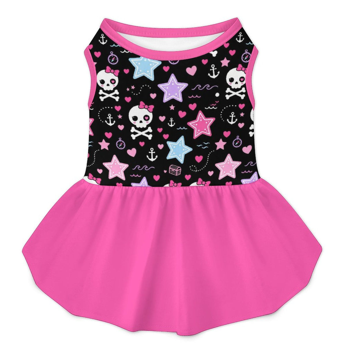 Pink Skull and Stars Large Dog Ruffle Dog Dress