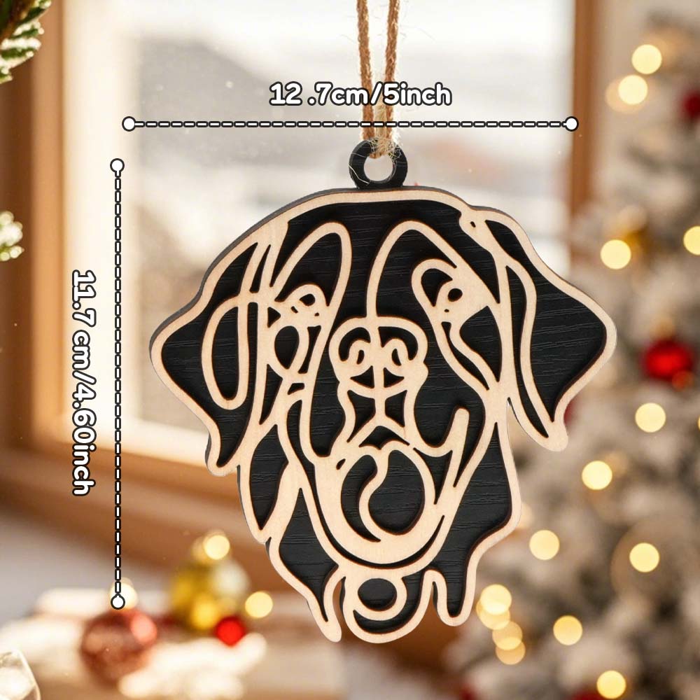 Personalized Line Art Dog Christmas Ornament – Custom Wooden Holiday Gift