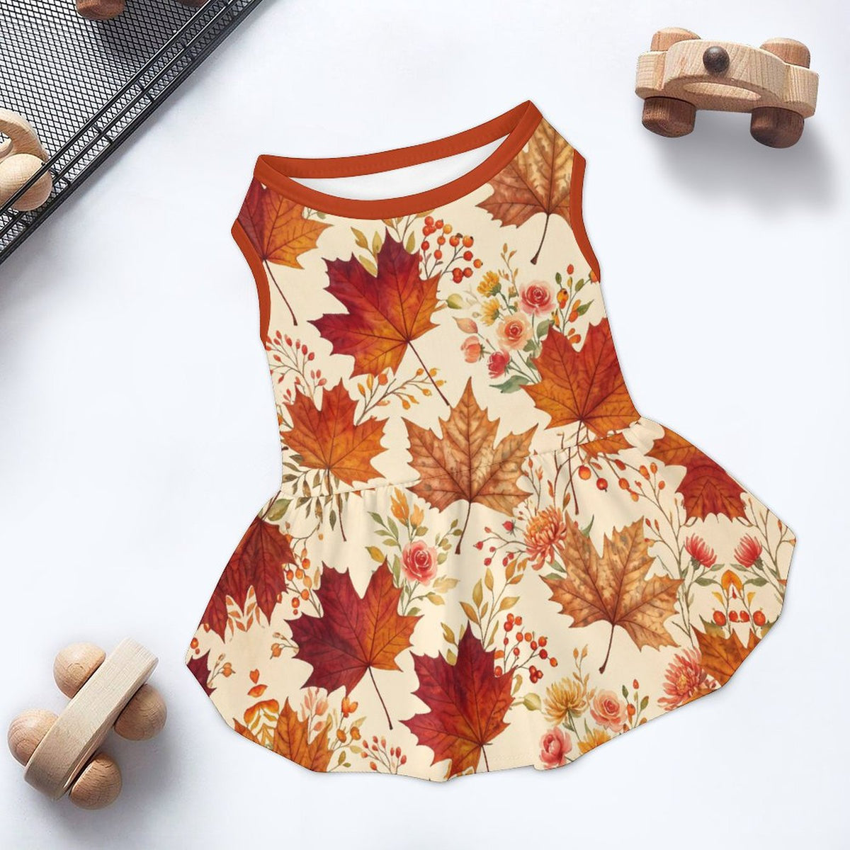 Autumn Maple Floral Small Dog Ruffle Dog Dress
