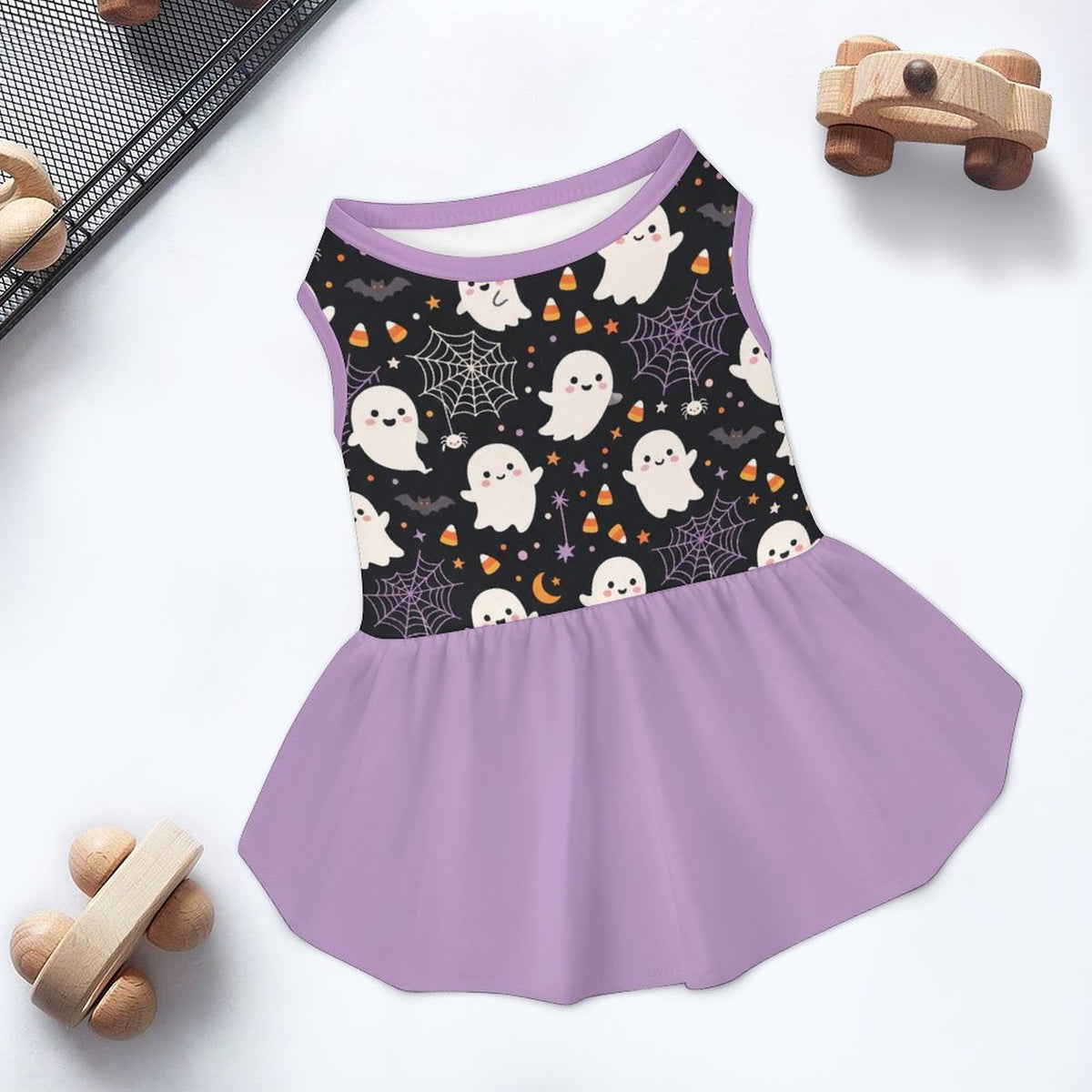 Cute Ghost Spiderweb Large Dog Ruffle Dog Dress