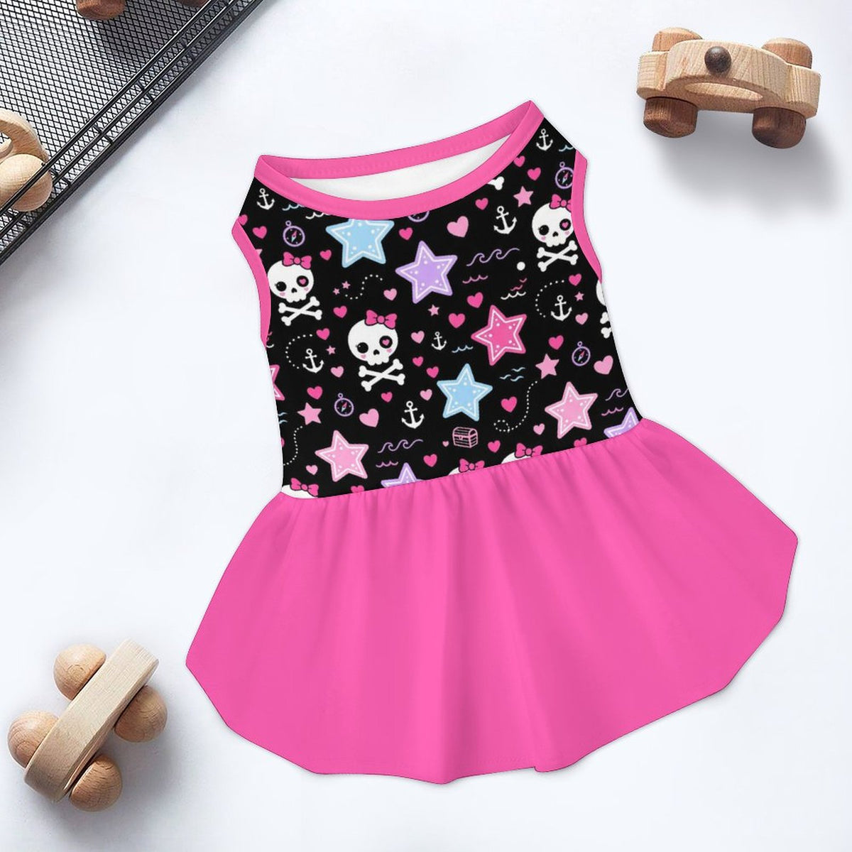 Pink Skull and Stars Large Dog Ruffle Dog Dress