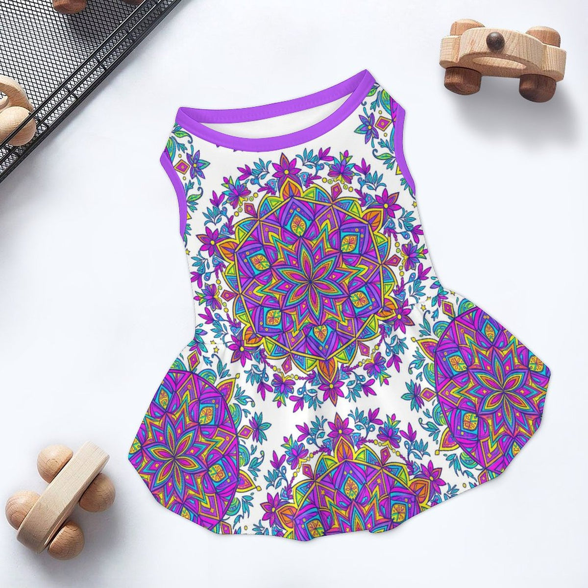 Boho Mandala Floral Small Dog Ruffle Dog Dress