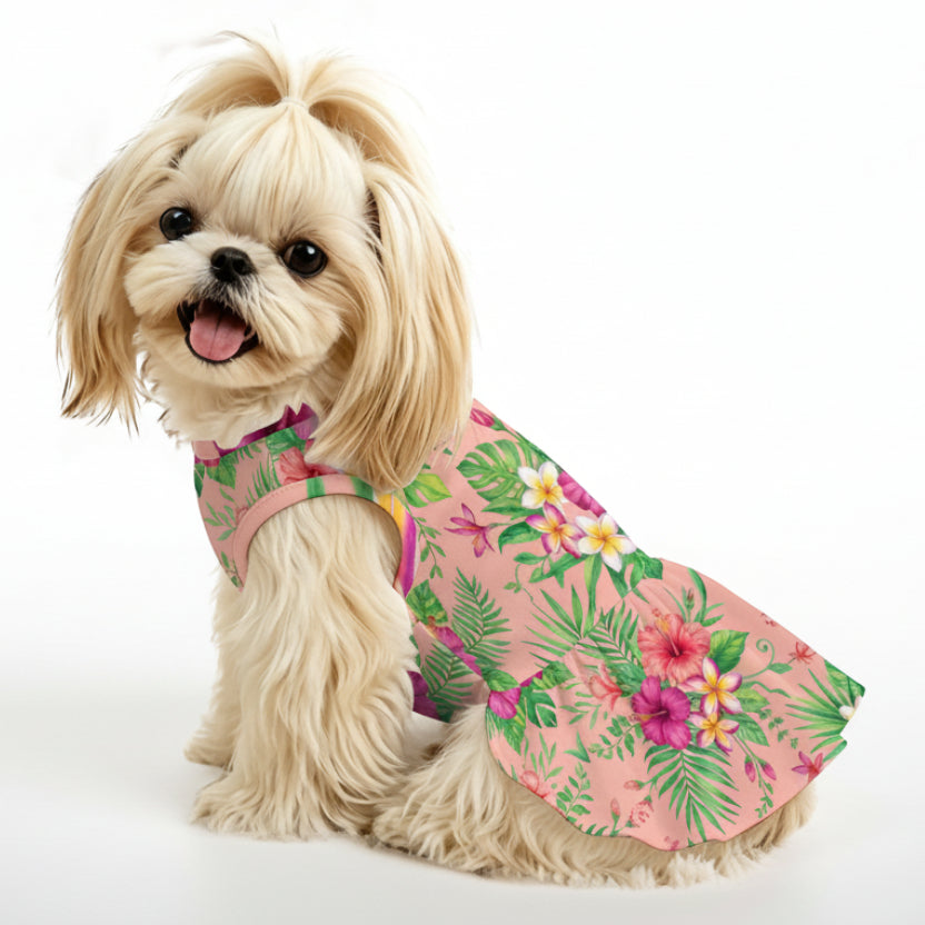 Tropical Hibiscus Floral Small Dog Ruffle Dog Dress