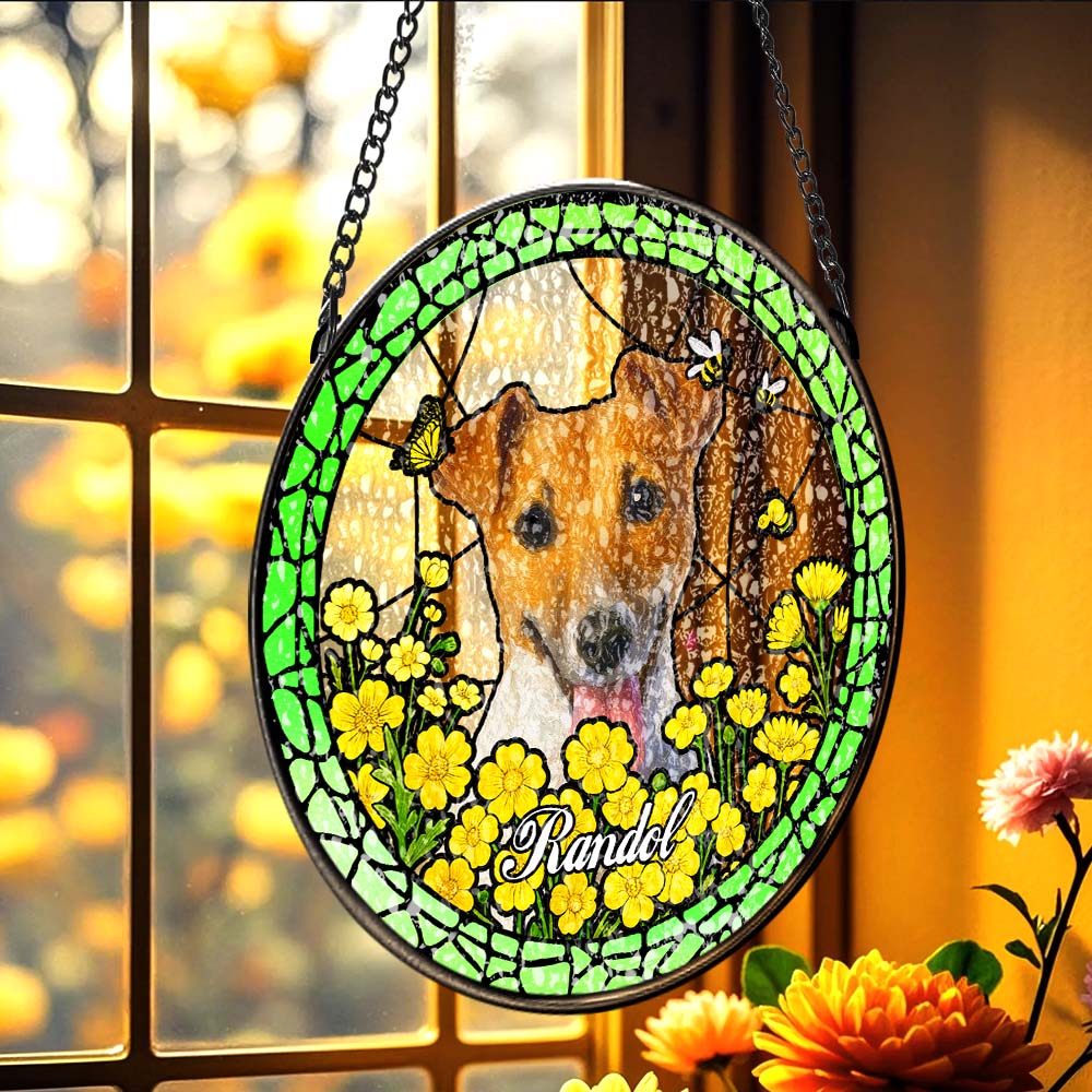 Custom Stained Glass Pet Portrait Suncatcher – Personalized Dog Lover Gift