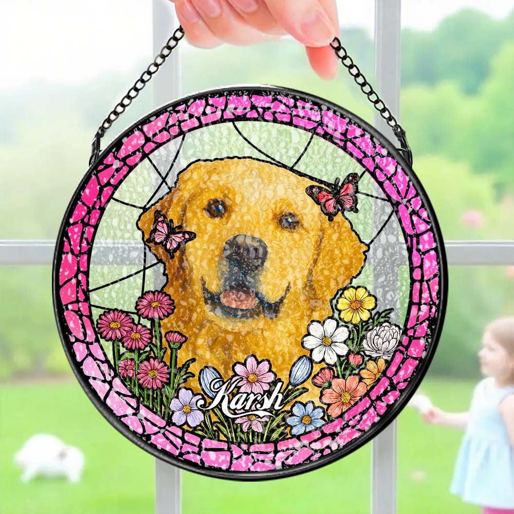 Custom Stained Glass Pet Portrait Suncatcher – Personalized Dog Lover Gift